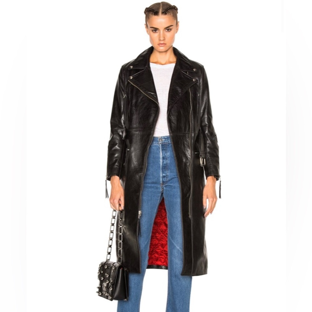 BNWOT ADAPTATION Black Leather Moto Trench Coat, size S